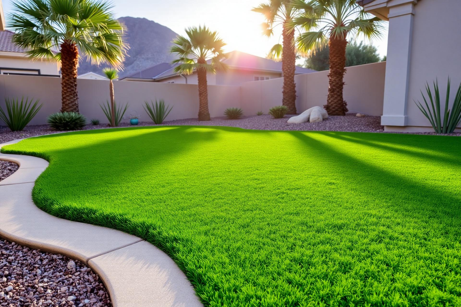 Freshly cleaned vibrant green artificial turf in a Henderson backyard